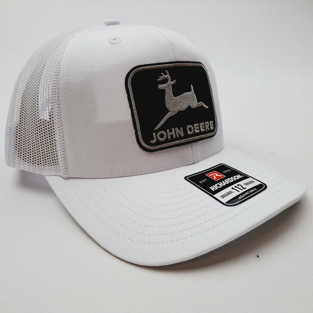 John Deere Richardson 112 Trucker Mesh Snapback Cap Hat White Embroidered